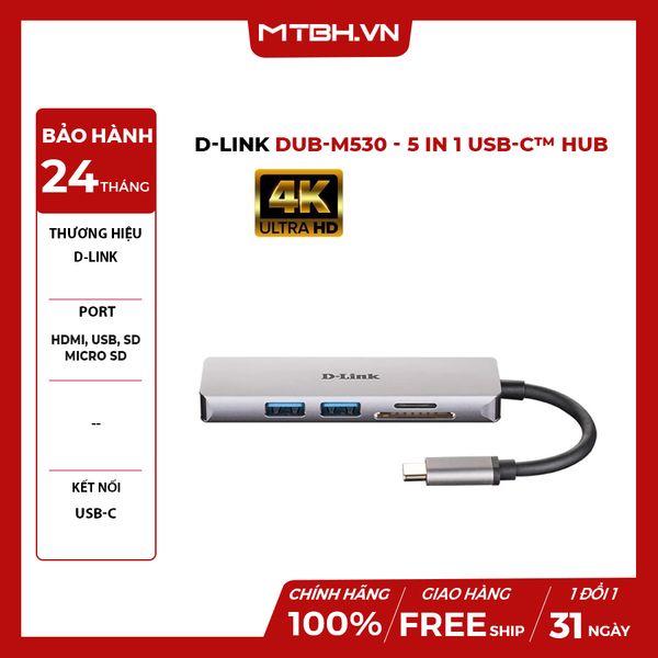 BỘ CHUYỂN ĐỔI D-LINK DUB-M530 - 5 IN 1 USB-C™ HUB WITH HDMI AND SD/MICROSD CARD READER