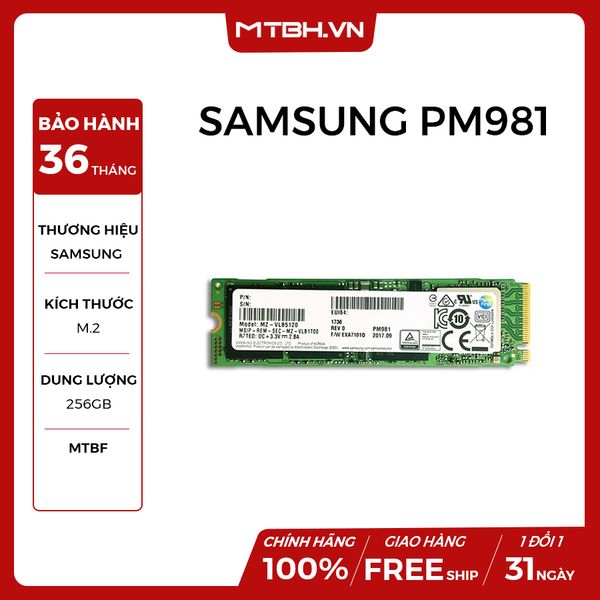 SSD Samsung 256Gb NVMe PM981 M.2 PCIe BH 36TH