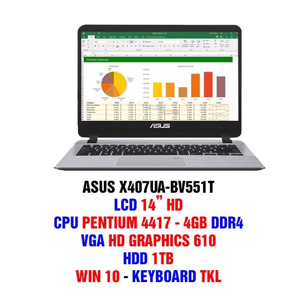 LAPTOP ASUS X407UA-BV551T (4417U/4GB/1TB/GRAPHICS 610/14'')/ WIN10 BH 24T