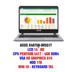 LAPTOP ASUS X407UA-BV551T (4417U/4GB/1TB/GRAPHICS 610/14'')/ WIN10 BH 24T