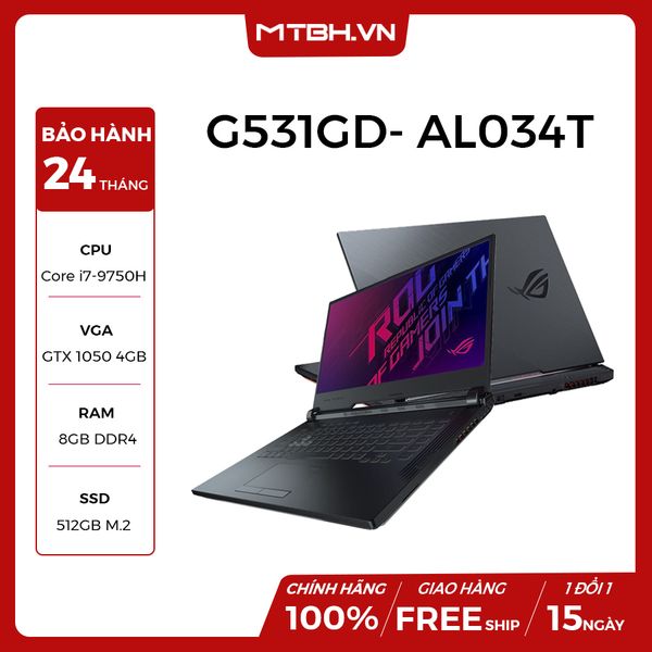 LAPTOP ASUS GAMING ROG STRIX G G531GD-AL034T Geforce GTX 1050 4GB Intel Core i7 9750H 8GB 512GB 15.6″ 120Hz IPS Multicolor Keyboard Win 10