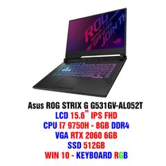 LAPTOP ASUS GAMING ROG STRIX G G531GV-AL052T Geforce RTX 2060 6GB Intel Core i7 9750H 8GB 512GB 15.6″ 120Hz IPS 4-zone RGB Win 10