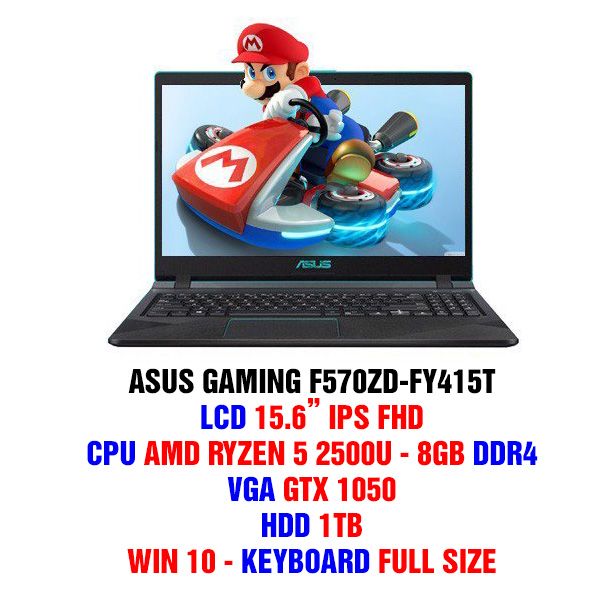 LAPTOP ASUS F570ZD-FY415T (RYZEN 5-2500U/ 8GB DDR4/ 1TB 5400/ GTX1050-4GB/ 15.6'' FHD/ LED KB/ WIN 10) BLACK NEW BH 24T
