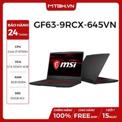 LAPTOP MSI GAMING GF63 Thin 9RCX 645VN Geforce GTX1050Ti 4GB Intel Core I7 9750H 8GB RAM 512GB SSD 15.6” IPS Backlight Keyboard Win 10