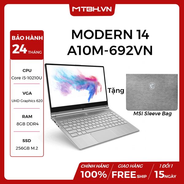 LAPTOP MSI MODERN 14 A10M 692VN INTEL CORE I5 10210U 8GB 256GB 14″ IPS BACKLIGHT KEYBOARD WIN 10