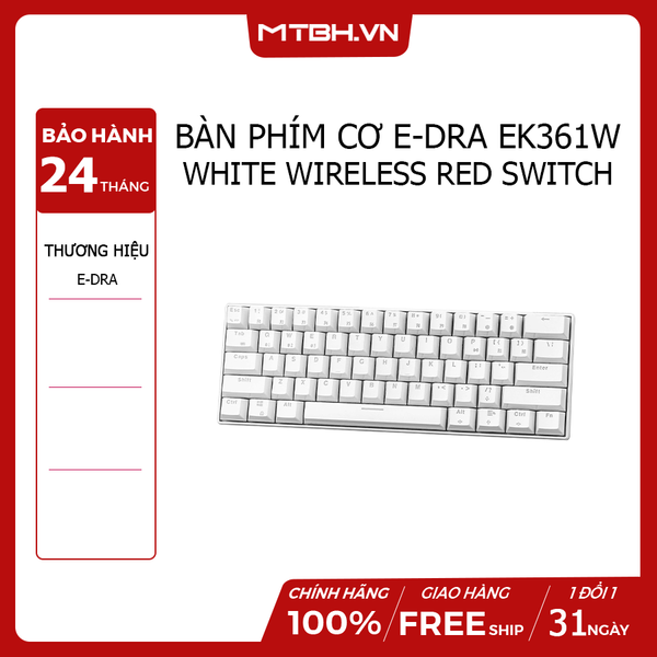 BÀN PHÍM CƠ E-DRA EK361W V3 WHITE WIRELESS RED SWITCH