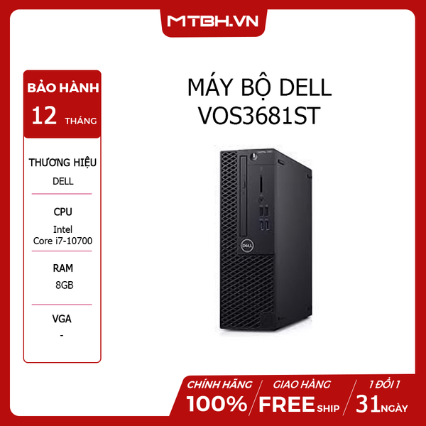 MÁY BỘ DELL VOS3681ST i7-10700(8*2.9)/8GD4/512SSD/DVDRW/5in1/WLn/BT4/KB/M/ĐEN/W10SL/ProSup DGW