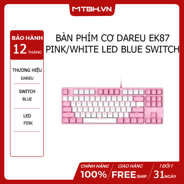 BÀN PHÍM CƠ DAREU EK87 PINK/WHITE LED HỒNG BLUE SWITCH