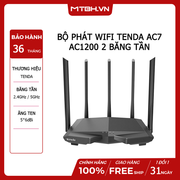 BỘ PHÁT WIFI TENDA AC7 AC1200 2 BĂNG TẦN