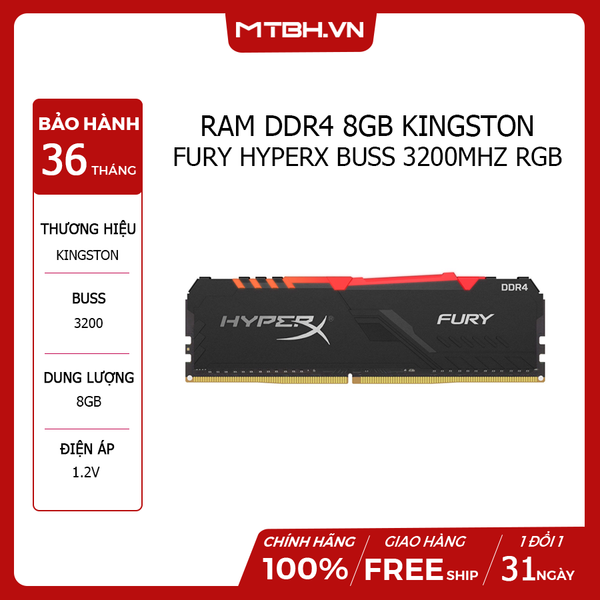RAM DDR4 8GB Kingston Fury HyperX Buss 3200Mhz RGB