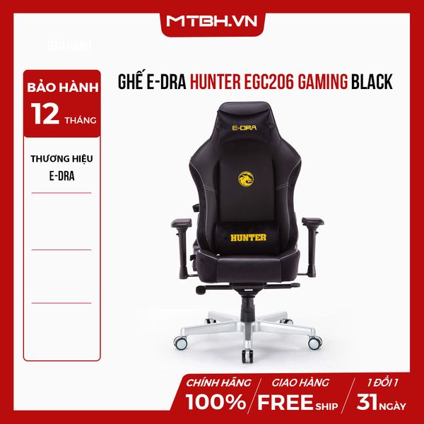 GHẾ E-DRA HUNTER EGC206 GAMING BLACK CHÂN HỢP KIM