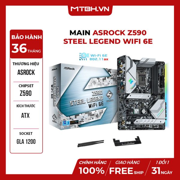 Main ASROCK Z590 STEEL LEGEND WiFi 6E (Intel Z590, Socket 1200, ATX, 4 khe Ram DDR4))