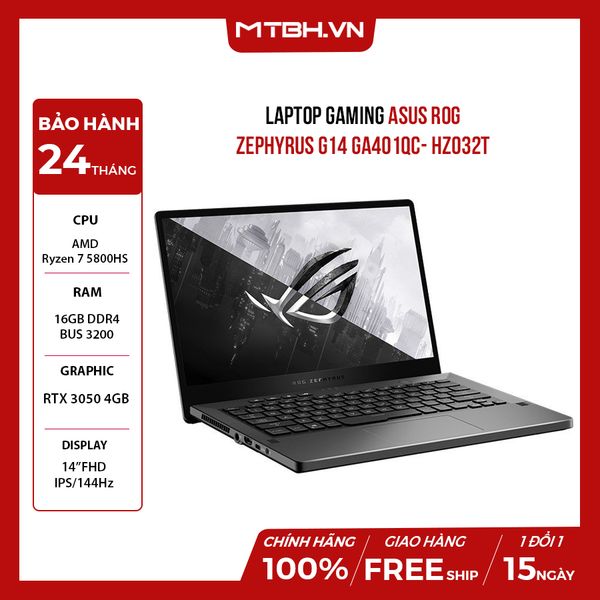 LAPTOP GAMING ASUS ROG ZEPHYRUS G14 GA401QC- HZ032T RYZEN 7 5800HS | GEFORCE RTX 3050 | 16GB RAM | 512GB SSD | 14″ FHD IPS 144HZ | WIN 10 DGW