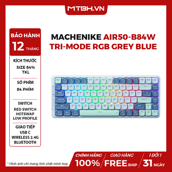 Bàn Phím Cơ Machenike Air50-B84W Tri-Mode RGB Red Sw Grey Blue