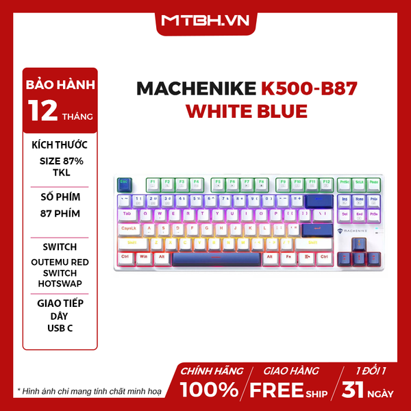 BÀN PHÍM CƠ MACHENIKE K500-B87 WHITE BLUE RED SWITCH