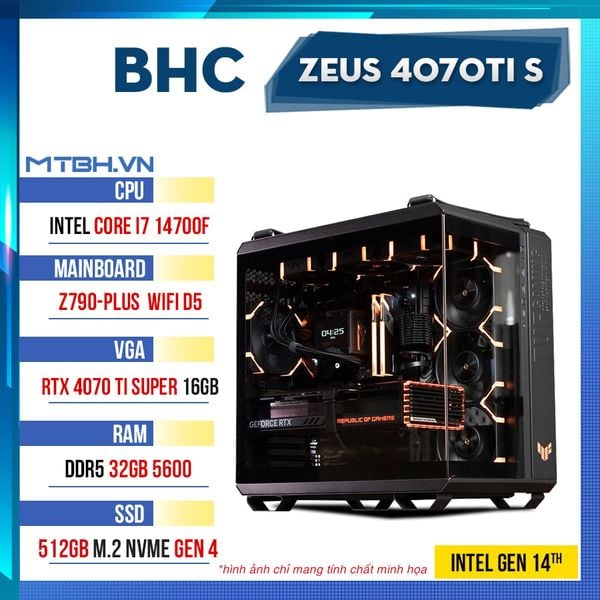 PC Gaming BHC Zeus 4070Ti S Gen 14th (i7 14700F | RTX 4070Ti Super 16GB | 32GB DDR5 | 512GB | Z790 )