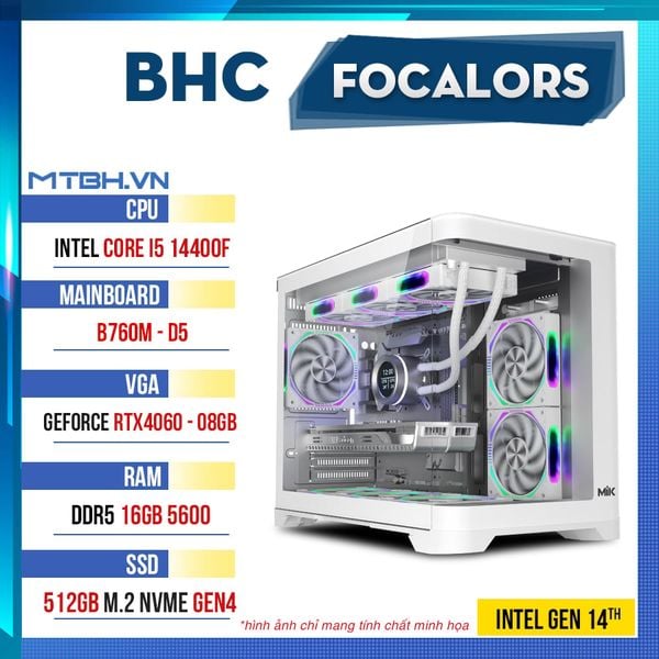 PC Gaming BHC Focalors Gen 14th White ( i5 14400F | RTX 4060 8GB | 16GB DDR5 | B760M | 500GB )