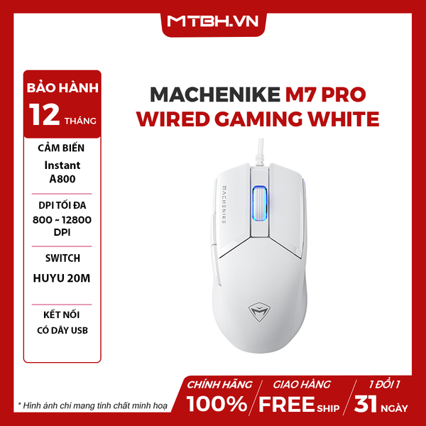 CHUỘT MACHENIKE M7 PRO DUAL MODE WHITE (CẢM BIẾN 3395, CÓ DÂY/ WIRELESS 2.4G)