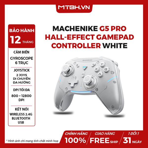 TAY CẦM GAME MACHENIKE G5 PRO HALL-EFFECT GAMEPAD CONTROLLER WHITE