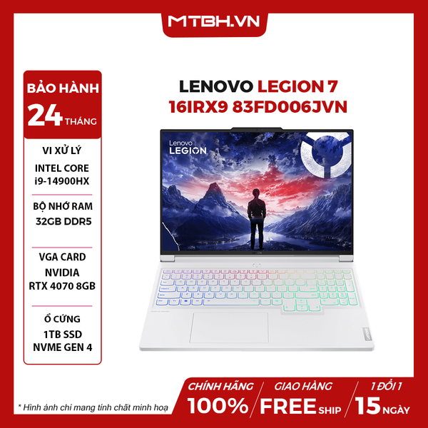 LAPTOP GAMING LENOVO LEGION 7 16IRX9 83FD006JVN CORE i9-14900HX | 32GB RAM | 1TB SSD | GeForce RTX 4070 8GB | 16' 3.2K 165Hz | Win 11