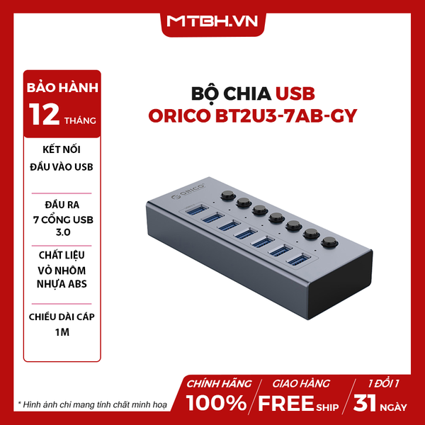 BỘ CHIA USB ORICO BT2U3-7AB-GY (TỪ 1 RA 7 CỔNG USB 3.0 VỎ NHÔM)