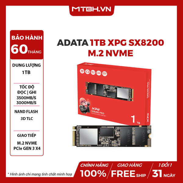 SSD ADATA 1TB XPG SX8200 M.2 NVME (ĐỌC: 3500MB/s)