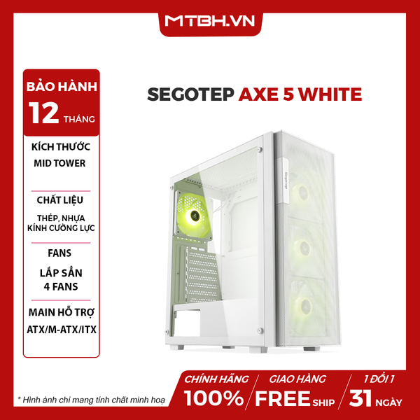 CASE SEGOTEP AXE 5 WHITE (ATX/MID TOWER/MÀU TRẮNG/4 FAN ARGB)