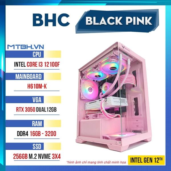 PC Gaming BHC Black Pink 3050 Gen 12th ( i3 12100F | RTX 3050 6GB | 16GB | 256GB | H610 )