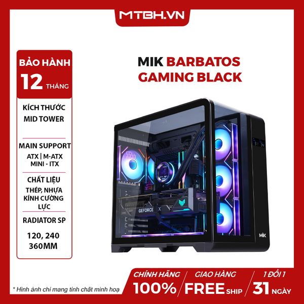 Case Mik Barbatos ATX Black AIO 360 View 3 Góc