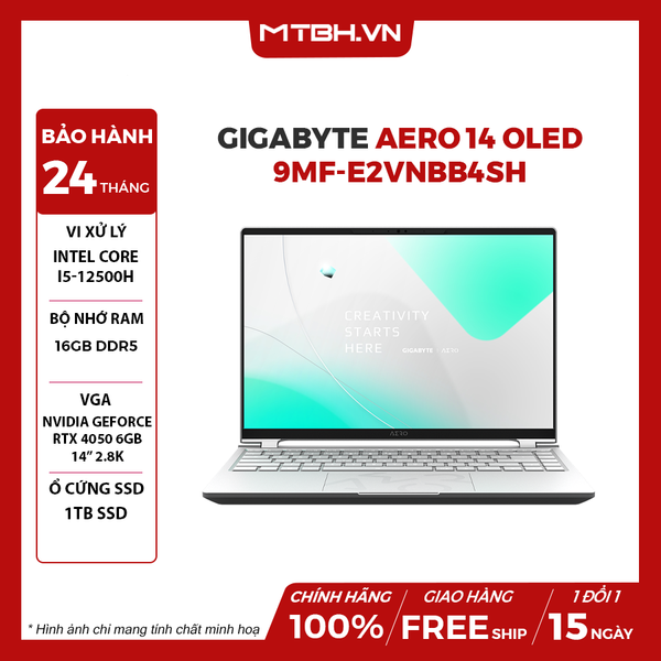 LAPTOP GIGABYTE AERO 14 OLED 9MF-E2VNBB4SH CORE i5-12500H | 16GB RAM | 1TB SSD | RTX 4050 6GB | 14' 2.8K OLED 100% DCI-P3 | Win 11
