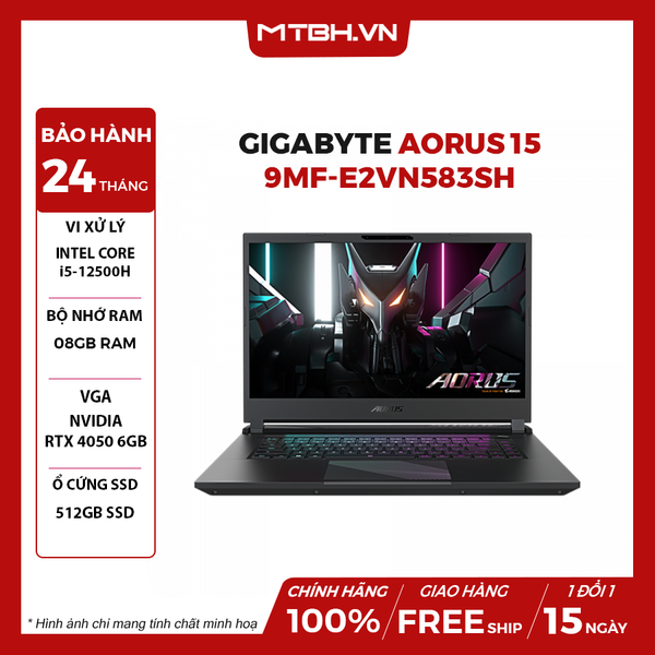 LAPTOP GAMING GIGABYTE AORUS 15 9MF-E2VN583SH CORE I5-12500H | 8GB RAM | 512GB SSD | RTX 4050 6GB | 15.6' FHD 360Hz | Win 11