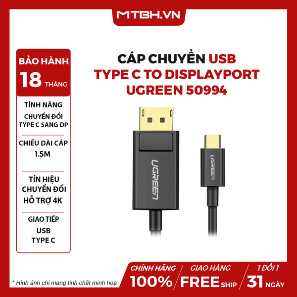 Cáp chuyển USB Type C sang Displayport dài 1.5m Ugreen 50994