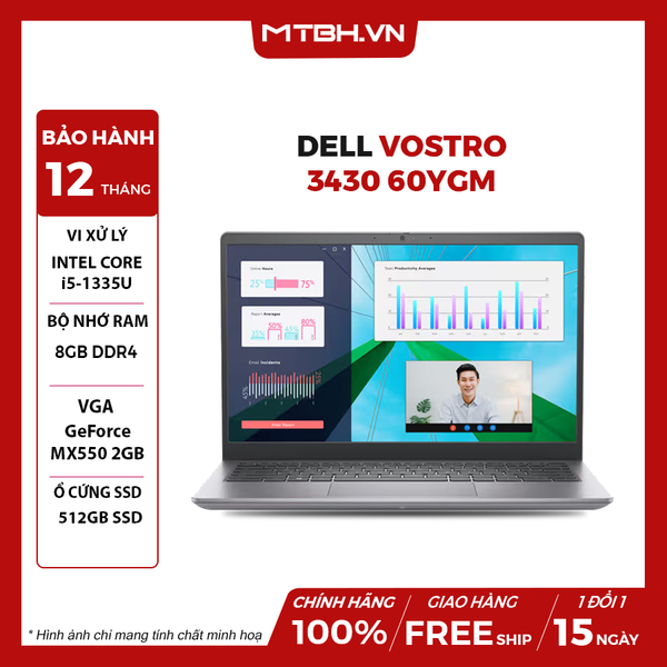 LAPTOP DELL VOSTRO 3430 60YGM CORE i5-1335U | 8GB RAM | 512GB SSD | MX550 2GB | 14