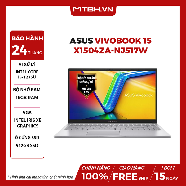 LAPTOP ASUS VIVOBOOK 15 X1504ZA-NJ517W CORE i5-1235U | 16GB RAM | 512GB SSD | Intel Iris Xe Graphics | 15.6' FHD | Win 11