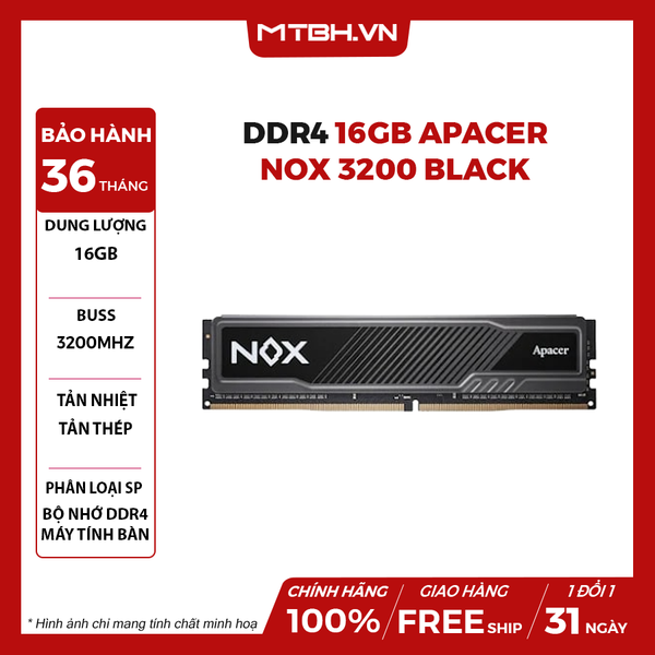 RAM DDR4 16GB APACER NOX 3200 BLACK