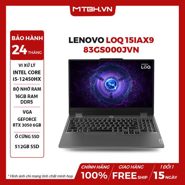 LAPTOP GAMING LENOVO LOQ 15IAX9 83GS000JVN CORE i5-12450HX | RTX 3050 6GB | 16GB RAM | 512GB SSD | 15.6