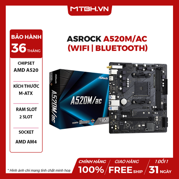 MAIN ASROCK A520M/AC ( WIFI / BLUETOOTH 4.2 / AM4 / M-ATX / 2XDDR4 )