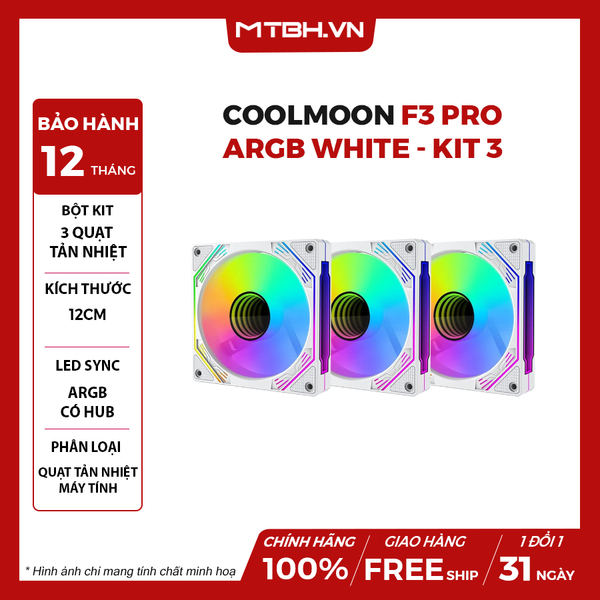 FAN CASE F3 PRO ARGB WHITE - KIT 3 CÁI | LED VÔ CỰC | SYNC MAIN
