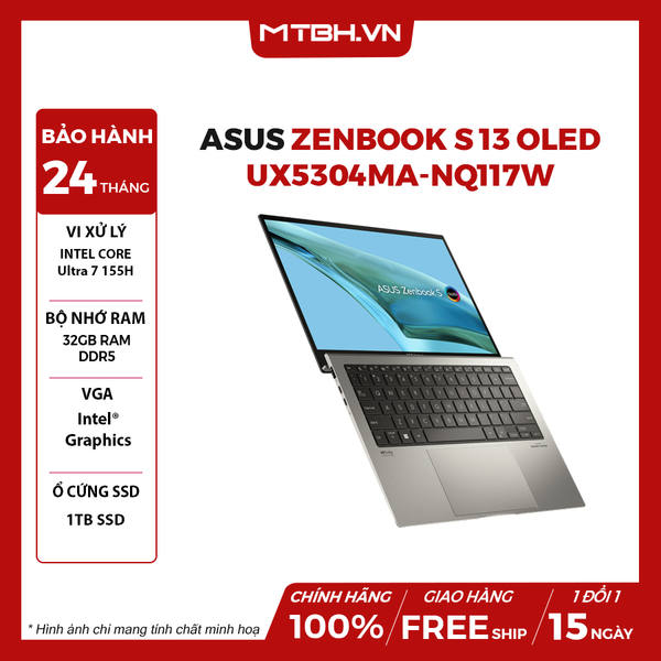 LAPTOP ASUS ZENBOOK S 13 OLED UX5304MA-NQ117W Intel Core Ultra 7 155U | 32GB RAM | 1TB SSD | Intel Graphics | 13.3' 3K OLED 100% DCI-P3 | Win 11