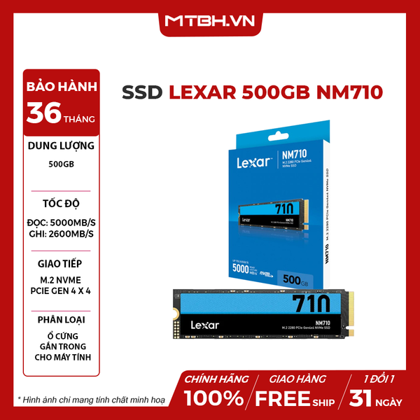 SSD Lexar 500GB NM710 PCIe 4.0 x4 NVMe M.2 (Đọc : 5000MB/s)