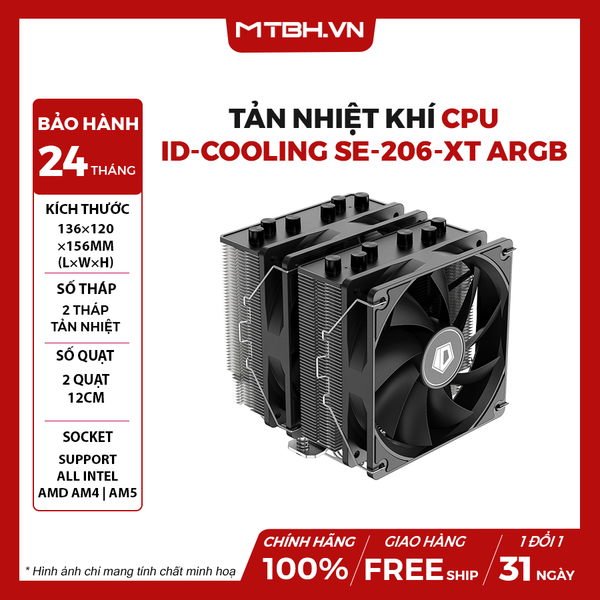 BỘ TẢN NHIỆT KHÍ CPU ID-COOLING SE-206-XT ARGB (2 fan ARGB - 6 ống đồng)