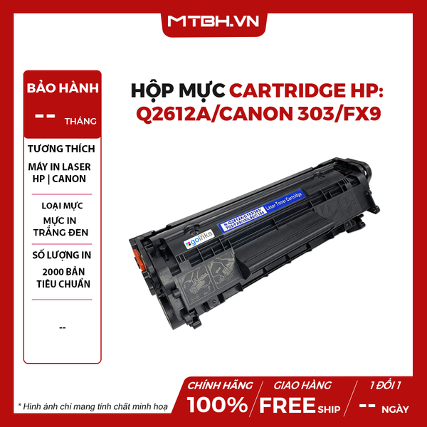 Hộp mực Cartridge HP: Q2612A/Canon 303/FX9 (loại 1) - LBP2900