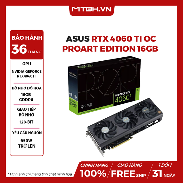 VGA ASUS RTX 4060 Ti OC Proart Edition 16GB GDDR6