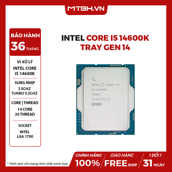 CPU Intel Core I5 14600K (Raptor Lake Refresh, LGA 1700) TRAY GEN 14