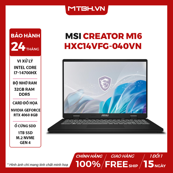 LAPTOP MSI CREATOR M16 HX C14VFG-040VN CORE i7-14700HX | RTX 4060 8GB | 32GB RAM | 1TB SSD | 16