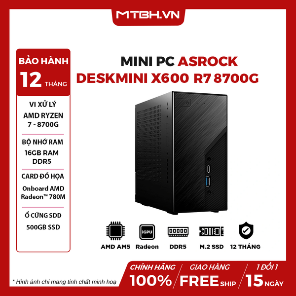 PC Văn Phòng AMD ASRock DeskMini X600 8700G (Ryzen 7 8700G, Ram 16GB DDR5, SSD 500GB)