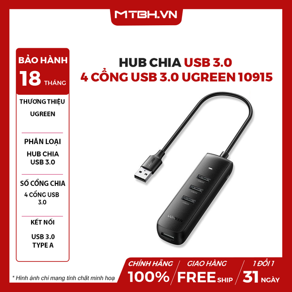 HUB CHIA USB 3.0 RA 4 CỔNG USB 3.0 UGREEN 10915 - CAO CẤP