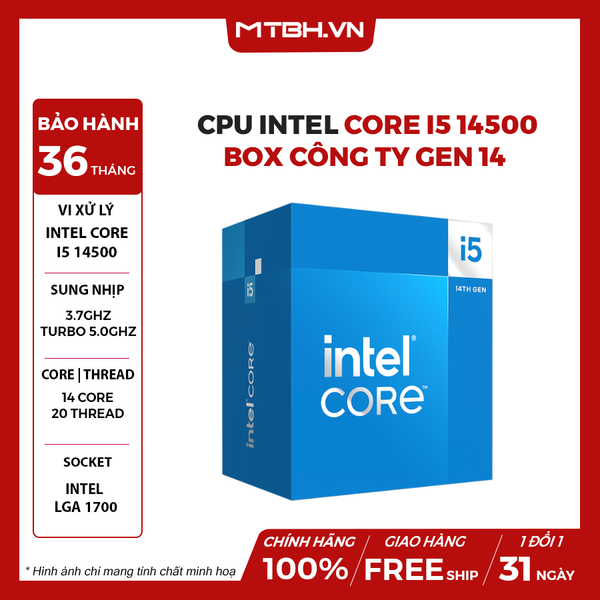 CPU Intel Core I5 14500 (Raptor Lake Refresh, LGA 1700) BOX CÔNG TY GEN 14
