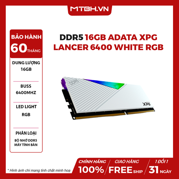 RAM DDR5 16GB ADATA XPG LANCER 6400 WHITE RGB