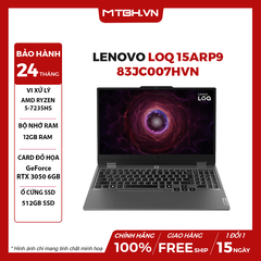 LAPTOP GAMING LENOVO LOQ 15ARP9 83JC007HVN RYZEN 5-7235HS | GeForce RTX 3050 6GB | 12GB RAM | 512GB SSD | 15.6' FHD 144Hz 100% sRGB | Win 11